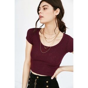Urban Outfitters Scoop Crop Top Ribbed Burgundy